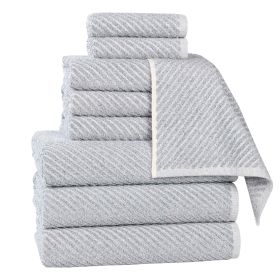 Amelia Cotton Blend Textured Diagonal Ribbed 9 Piece Towel Set (Color: Denim Blue, size: 9 Piece Towel Set)