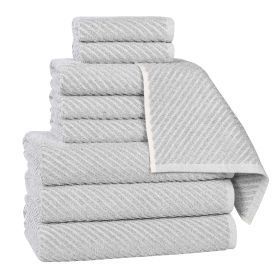 Amelia Cotton Blend Textured Diagonal Ribbed 9 Piece Towel Set (Color: Platinum, size: 9 Piece Towel Set)