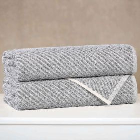 Amelia Cotton Blend Textured Diagonal Ribbed Bath Towels, Set of 2 (Color: Charcoal, size: 2 Piece Bath Towels)