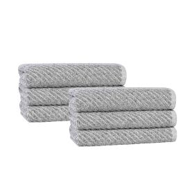 Amelia Cotton Blend Textured Diagonal Ribbed Hand Towels, Set of 6 (Color: Charcoal, size: 6 Piece Hand Towels)