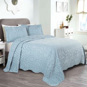 Aspen Cotton Blend Jacquard Floral Scalloped Edge Bedspread Set (Color: Light Blue, size: Twin)