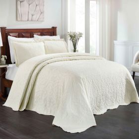 Aspen Cotton Blend Jacquard Floral Scalloped Edge Bedspread Set (Color: Ivory, size: Twin)
