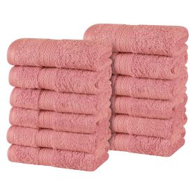 Atlas Cotton Absorbent Heavyweight Face Towel Washcloth Set of 12 (Color: Blush, size: 12 Piece Face Towels)