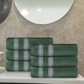 Brea Zero Twist Cotton Ribbed Modern Geometric Hand Towel Set of 6 (Color: Forest Green, size: 6 Piece Hand Towels)