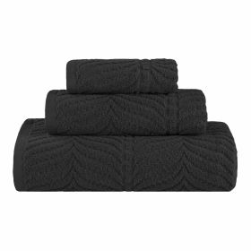Chevron Zero Twist Jaquard Cotton 3 Piece Bathroom Towel Set (Color: Black, size: 3 Piece Towel Set)
