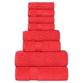 Chevron Zero Twist Solid and Jacquard Cotton 8 Piece Towel Set (Color: Red, size: 8 Piece Towel Set)