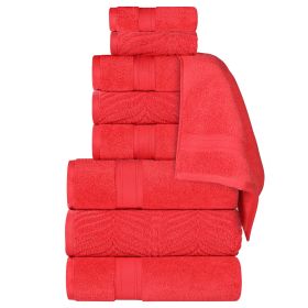 Chevron Zero Twist Solid and Jacquard Cotton 9 Piece Towel Set (Color: Red, size: 9 Piece Towel Set)
