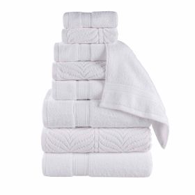 Chevron Zero Twist Solid and Jacquard Cotton 9 Piece Towel Set (Color: White, size: 9 Piece Towel Set)