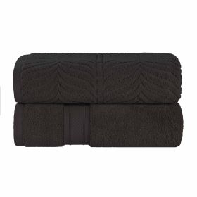 Chevron Zero Twist Solid and Jacquard Soft Cotton Bath Sheet Set of 2 (Color: Black, size: 2 Piece Bath Sheets)
