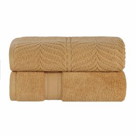Chevron Zero Twist Solid and Jacquard Soft Cotton Bath Sheet Set of 2 (Color: Gold, size: 2 Piece Bath Sheets)