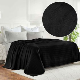 Clara Cotton Textured Jacquard Striped Lightweight Woven Blanket (Color: Black, size: King)
