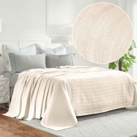Clara Cotton Textured Jacquard Striped Lightweight Woven Blanket (Color: Ivory, size: King)