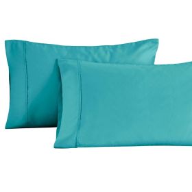 Cotton Blend Solid Pillowcases, Set of 2 (Color: Teal, size: Standard)