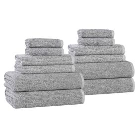 Destin Cotton Blend Medium Weight Textured Ribbed 12 Piece Towel Set (Color: Charcoal, size: 12 Piece Towel Set)