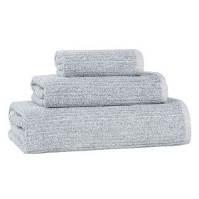 Destin Cotton Blend Medium Weight Textured Ribbed 3 Piece Towel Set (Color: Denim Blue, size: 3 Piece Towel Set)