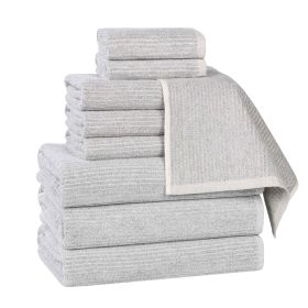 Destin Cotton Blend Medium Weight Textured Ribbed 9 Piece Towel Set (Color: Platinum, size: 9 Piece Towel Set)
