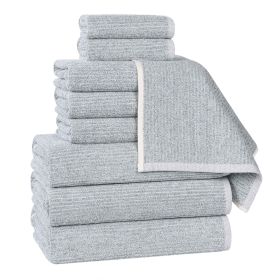 Destin Cotton Blend Medium Weight Textured Ribbed 9 Piece Towel Set (Color: Denim Blue, size: 9 Piece Towel Set)