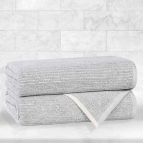 Destin Cotton Blend Medium Weight Textured Ribbed Bath Towels, Set of 2 (Color: Platinum, size: 2 Piece Bath Towel)