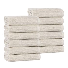 Destin Cotton Blend Textured Ribbed Face Towels Washcloths, Set of 12 (Color: Biege, size: 12 Piece Face Towels)