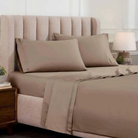 Egyptian Cotton 1500 Thread Count Eco-Friendly Solid Sheet Set (Color: Taupe, size: Queen)