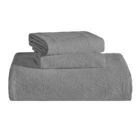 Florin Cotton Matelasse Weave Jacquard Scroll Medallion Bedspread Set (Color: Grey, size: Twin)