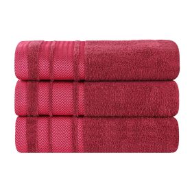 Hays Cotton Medium Weight Ultra-Soft Bath Towel Set of 3 (Color: Cranberry, size: 3 Piece Bath Towels)