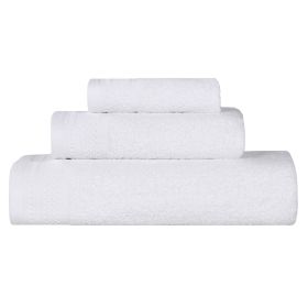Honeycomb Textured Waffle Border Cotton 3 Piece Towel Set (Color: White, size: 3 Piece Towel Set)