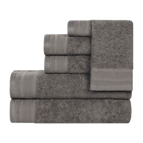 Honeycomb Textured Waffle Border Cotton 6 Piece Towel Set (Color: Gunmetal, size: 6 Piece Towel Set)