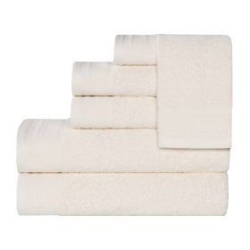 Honeycomb Textured Waffle Border Cotton 6 Piece Towel Set (Color: Ivory, size: 6 Piece Towel Set)