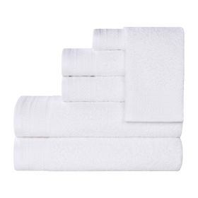 Honeycomb Textured Waffle Border Cotton 6 Piece Towel Set (Color: White, size: 6 Piece Towel Set)