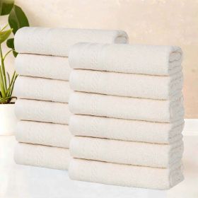 Honeycomb Textured Waffle Border Cotton Face Towels, Set of 6 (Color: Ivory, size: 6 Piece Face Towels)