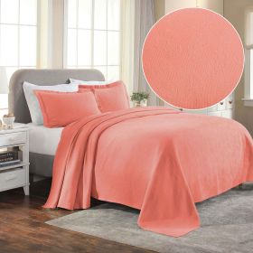 Jacquard Matelassé Paisley Cotton Bedspread Set (Color: Coral, size: King)