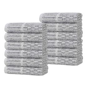 Juno Cotton Blend Checkered Ribbed Border Face Towels Washcloths, Set of 12 (Color: Charcoal, size: 12 Piece Face Towels)