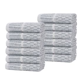 Juno Cotton Blend Checkered Ribbed Border Face Towels Washcloths, Set of 12 (Color: Denim Blue, size: 12 Piece Face Towels)