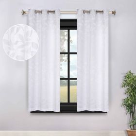 Leaves Room Darkening Grommet Blackout Curtain Panels, Set of 2 (Color: White, size: 52" X 63")