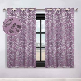 Leaves Room Darkening Washable Blackout Curtain Panels, Set of 2 (Color: Wisteria, size: 70" x 63")