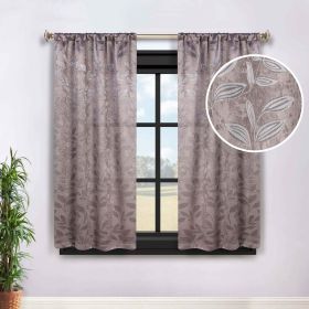 Leaves Washable Room Darkening Blackout Curtain Panels, Set of 2 (Color: Cappuccino/Brown, size: 26" X 63")