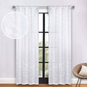 Leaves Washable Room Darkening Blackout Curtain Panels, Set of 2 (Color: White, size: 26" X 84")