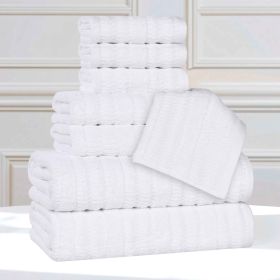 Mika Smart Twist Cotton Solid Textured Ribbed 8 Piece Towel Set (Color: White, size: 8 Piece Towel Set)