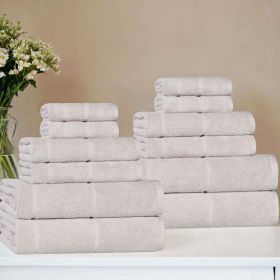 Mile Smart Twist Cotton Solid Thick Border 12 Piece Towel Set (Color: Silver, size: 12 Piece Towel Set)