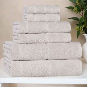 Mile Smart Twist Cotton Solid Thick Border 6 Piece Towel Set (Color: Silver, size: 6 Piece Towel Set)