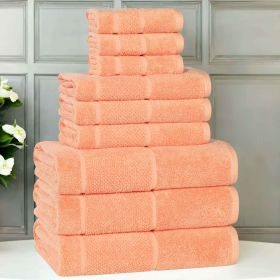 Mile Smart Twist Cotton Solid Thick Border 9 Piece Towel Set (Color: Peach, size: 9 Piece Towel Set)