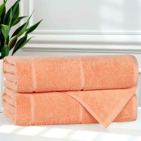 Mile Smart Twist Cotton Solid Thick Border Bath Towels, Set of 2 (Color: Peach, size: 2 Piece Bath Towels)