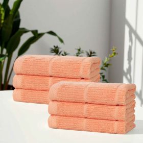Milo Smart Twist Cotton Medium Weight Solid Hand Towels, Set of 6 (Color: Peach, size: 6 Piece Hand Towels)