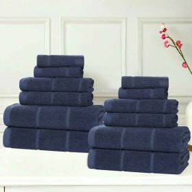 Milo Smart Twist Cotton Medium Weight Solid Ribbed 12 Piece Towel Set (Color: Navy Blue, size: 12 Piece Towel Set)