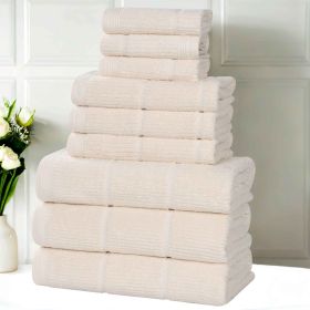 Milo Smart Twist Cotton Medium Weight Solid Ribbed 9 Piece Towel Set (Color: Ivory, size: 9 Piece Towel Set)