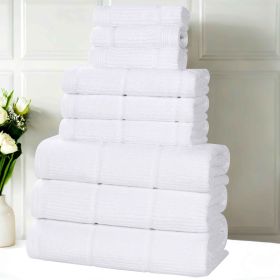 Milo Smart Twist Cotton Medium Weight Solid Ribbed 9 Piece Towel Set (Color: White, size: 9 Piece Towel Set)