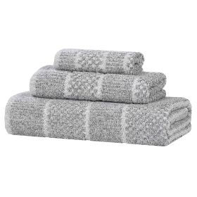 Naples Cotton Blend Textured Checkered and Ribbed 3 Piece Towel Set (Color: Charcoal, size: 3 Piece Towel Set)