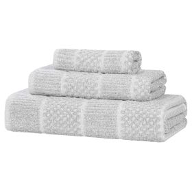 Naples Cotton Blend Textured Checkered and Ribbed 3 Piece Towel Set (Color: Platinum, size: 3 Piece Towel Set)