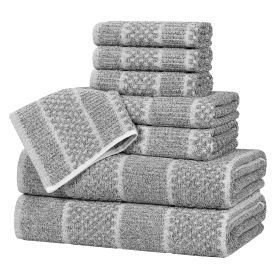 Naples Cotton Blend Textured Checkered and Ribbed 8 Piece Towel Set (Color: Charcoal, size: 8 Piece Towel Set)